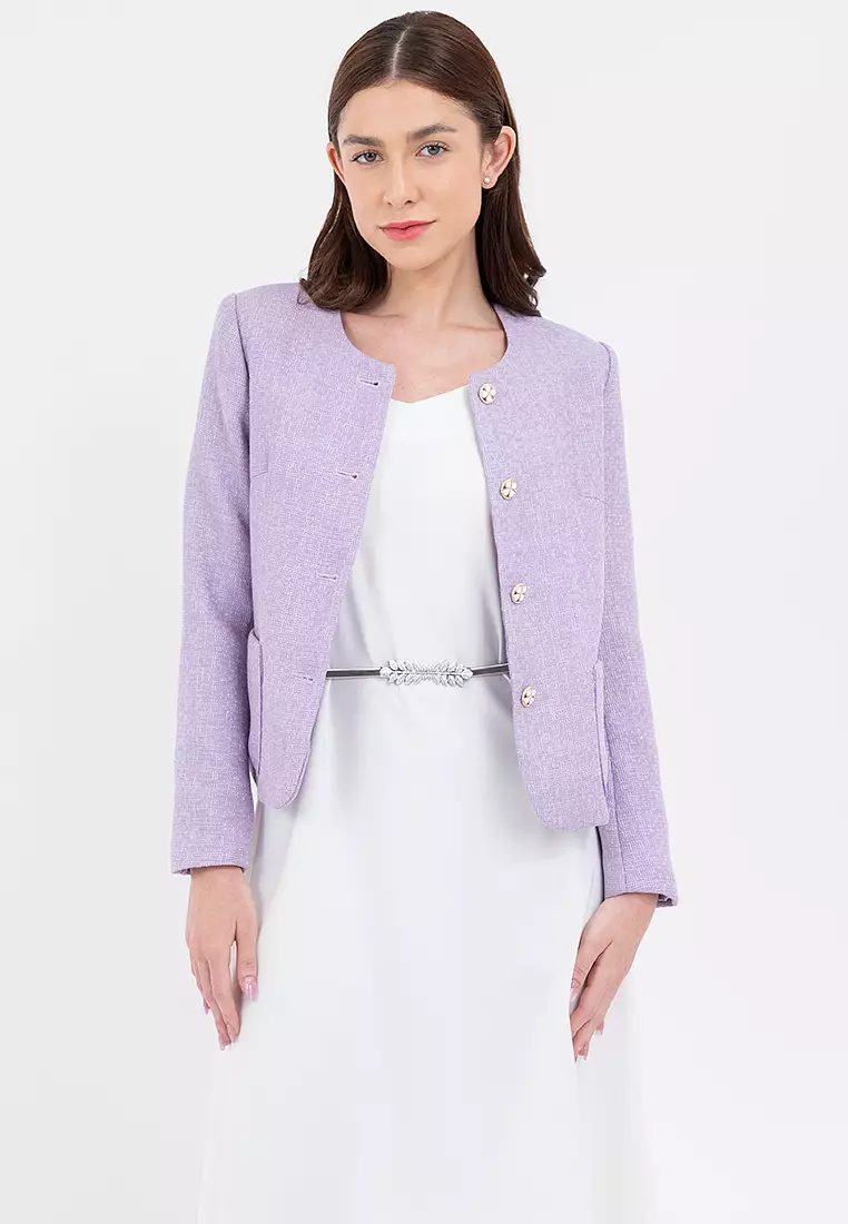 Cropped Round Neck Elegant Blazer