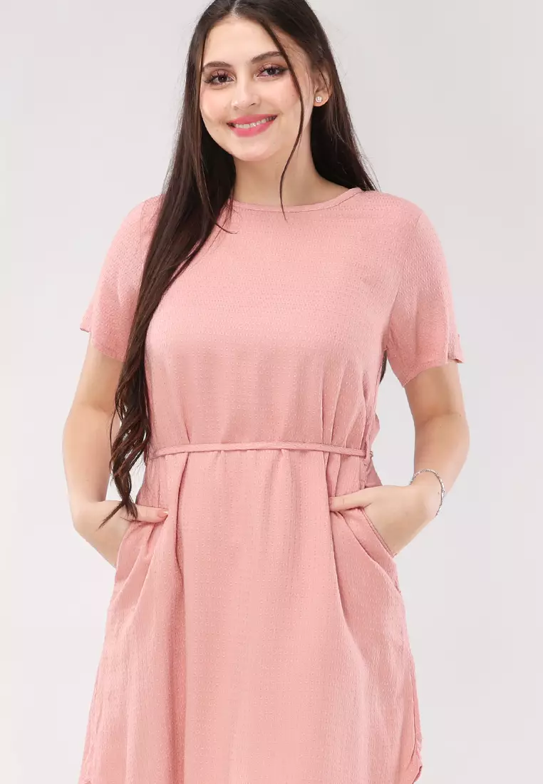 Textured Woven Short Sleeves Dress