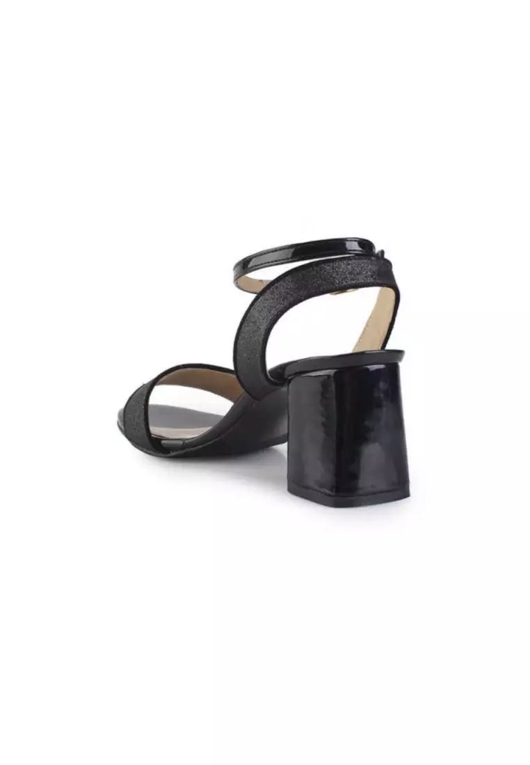 Adele Sandal Wanita Ankle Strap Block Heel 6,5 cm - Black