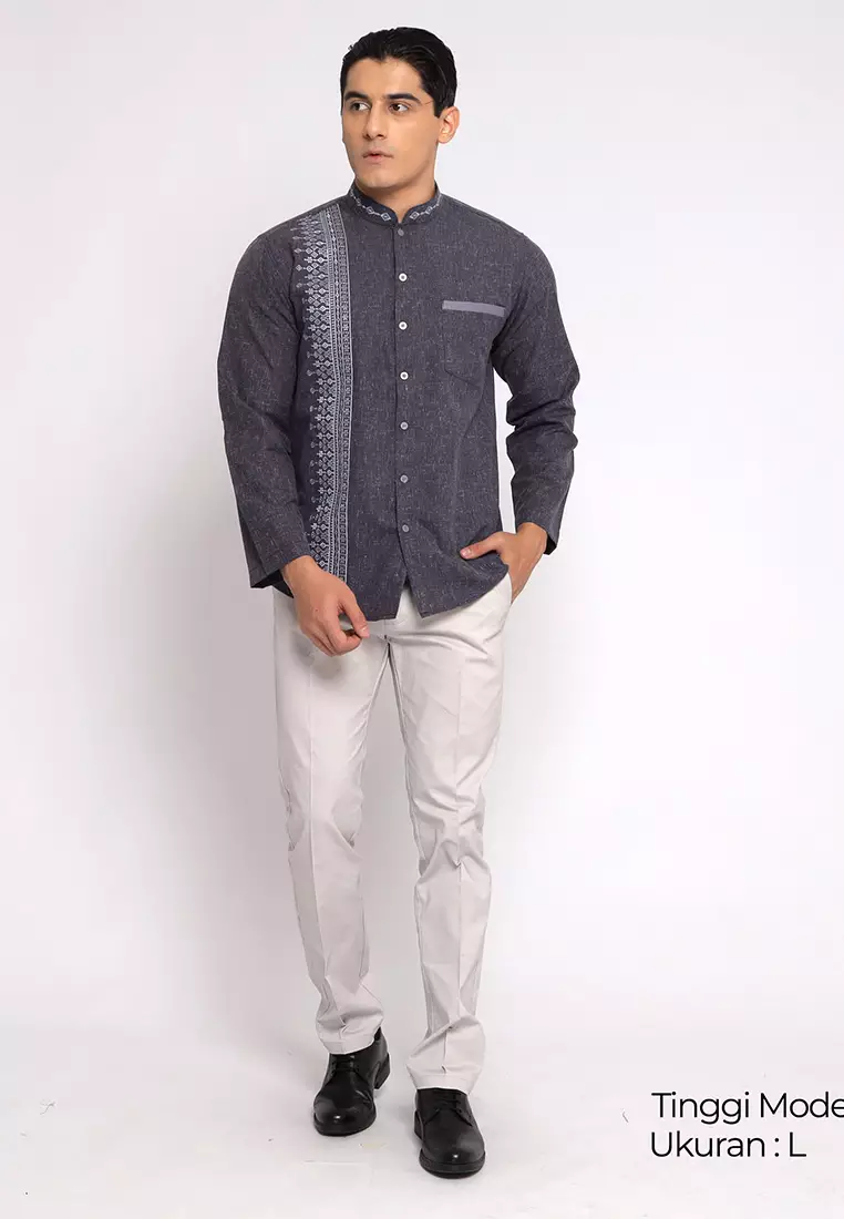 Casella Baju Koko Pria Lengan Panjang Premium Luxury Embroidery 9902 Dark Blue