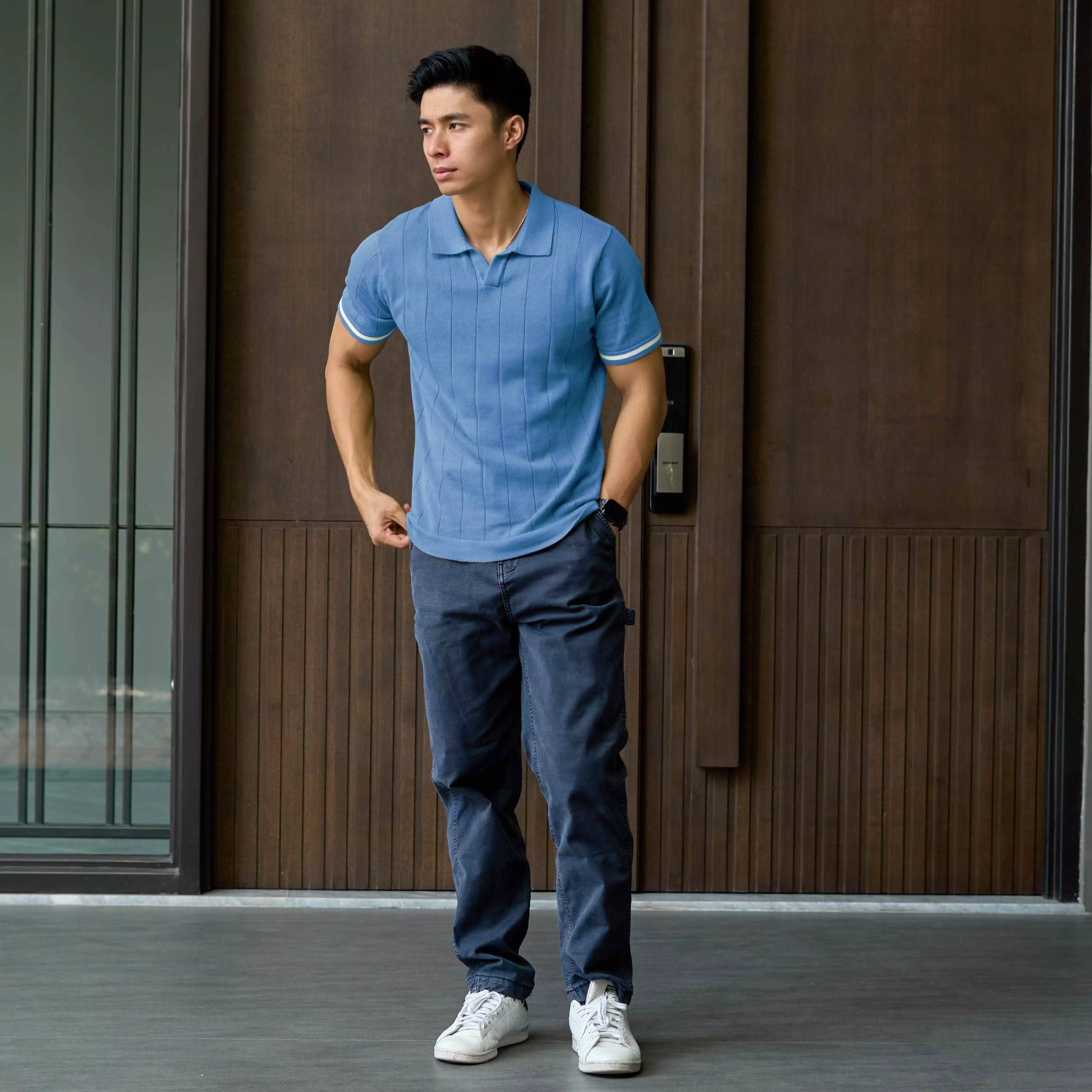 Kale Xander Blue / Polo Shirt rajut premium berbahan dasar cotton wool