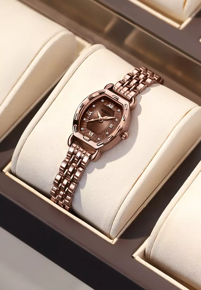 Jam Tangan Wanita Korea Original Tonneau Dial Berlian Anti Air Jam Tangan Cewek rose brown