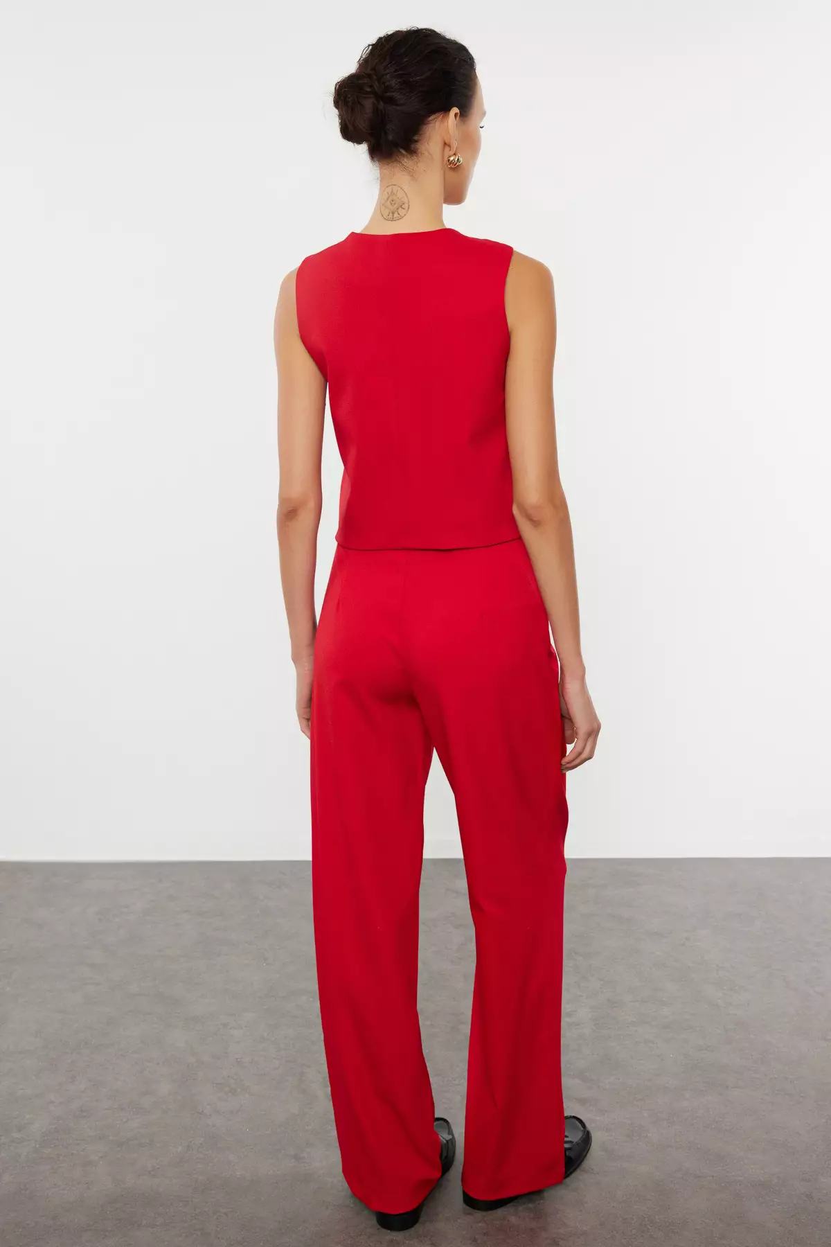 Red Regular Woven Vest Wide Leg/Wide Leg Trouser Set Twoaw25Au00091