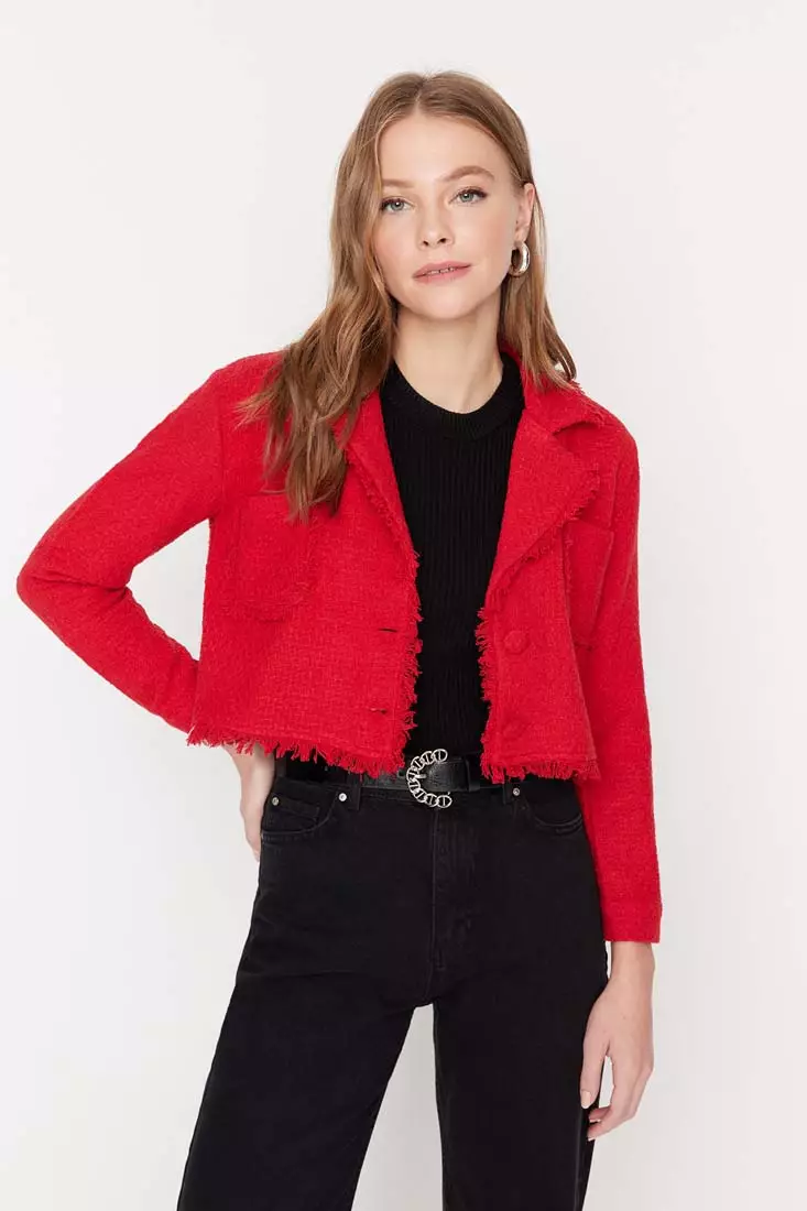 Fringe tweed clearance blazer