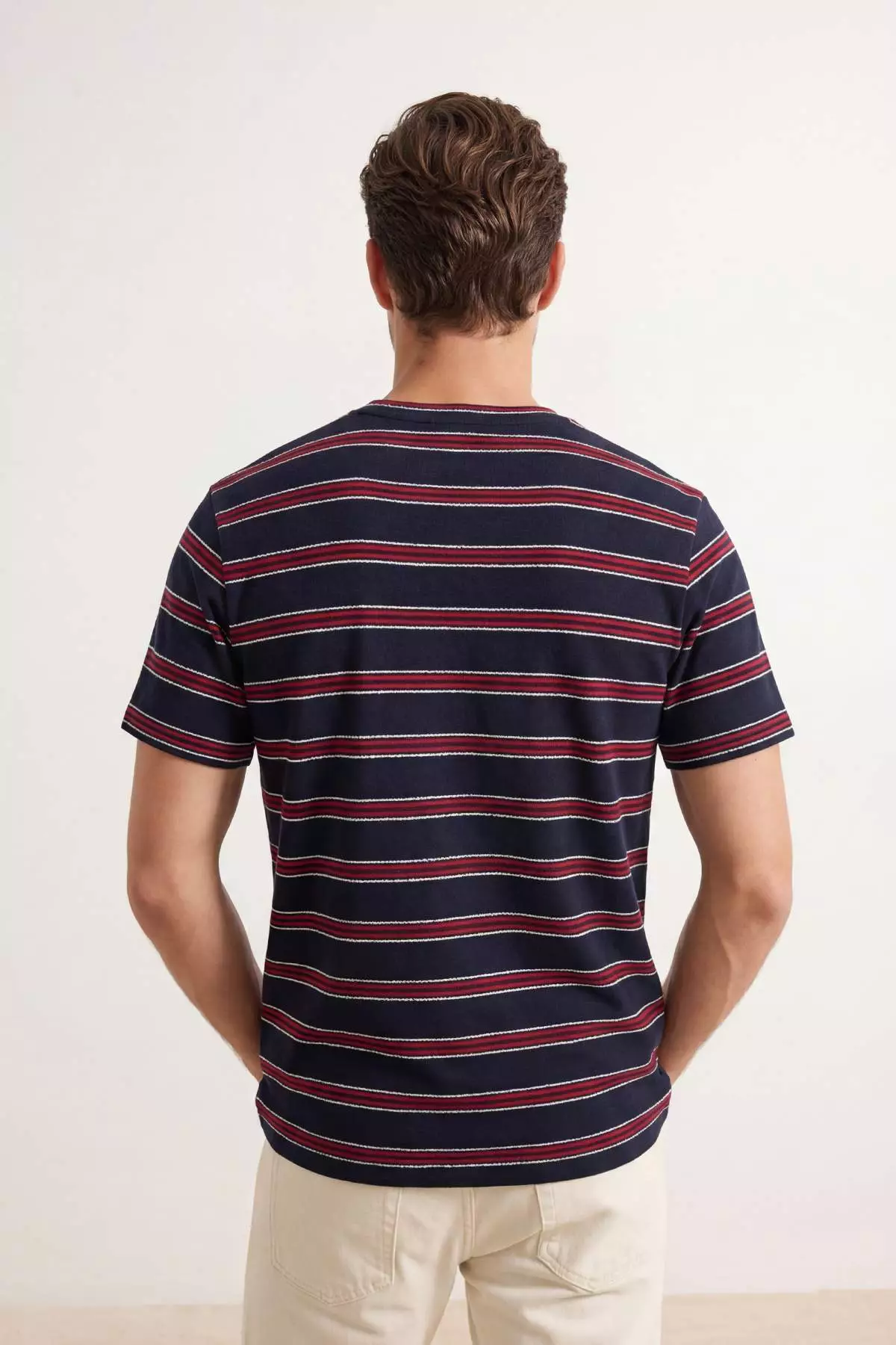 Navy Blue Regular Striped Knitted T-Shirt Tmnss26Ts00015