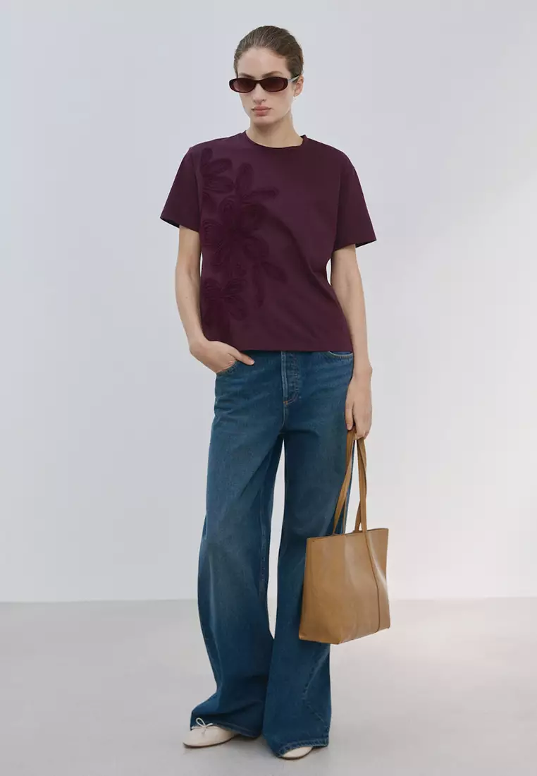 Floral-Embroidered Cotton T-Shirt