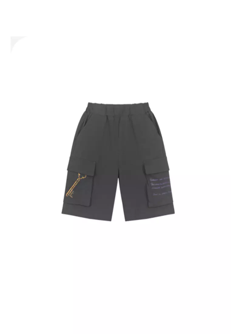 Cargo Shorts With Letter And Graphic Print