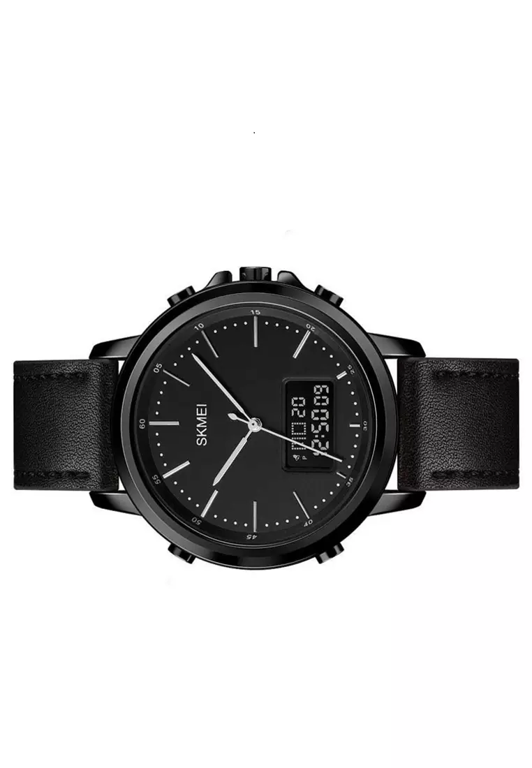 Jam Tangan Analog Digital Pria Design Elegan Waterproof Strap Tali Material Kulit Leather PM52 ORIGINAL