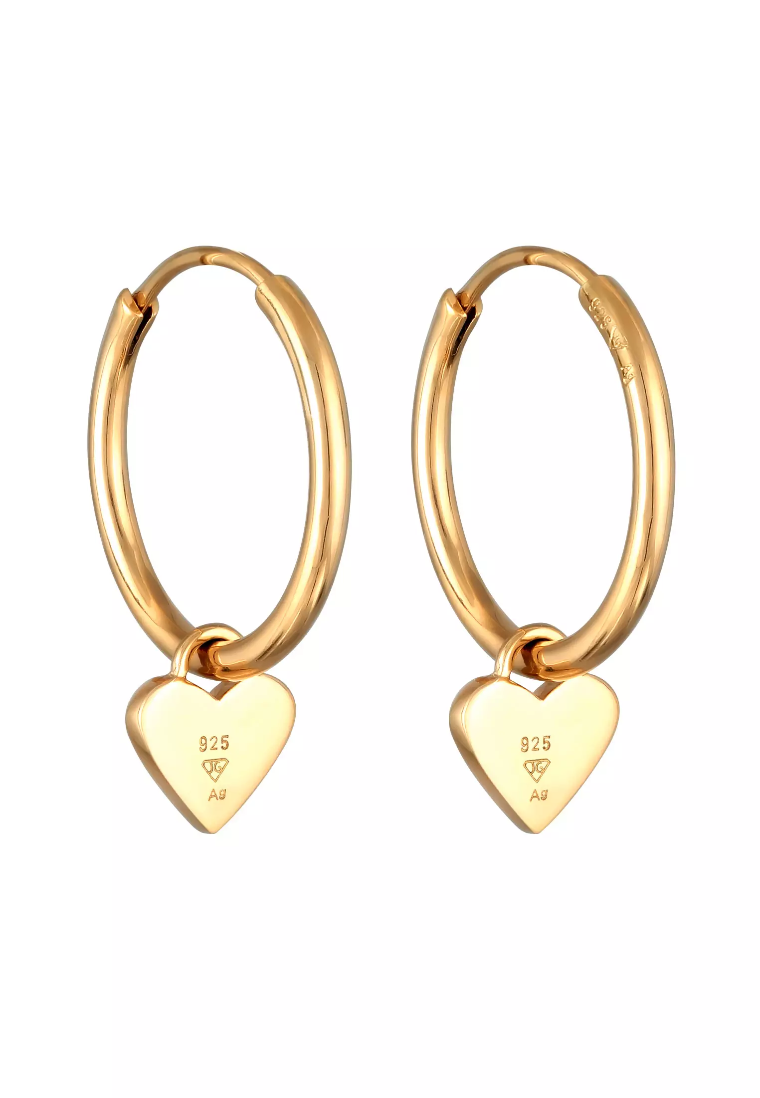 Earrings Creoles Heart Pendant Enamel Dark Red In Gold Plated