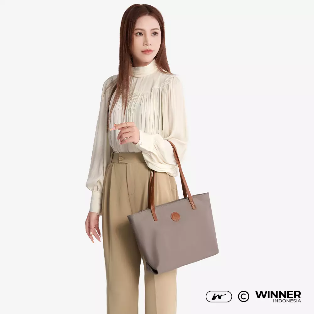 Tas Bahu Tote Bag Nylon Anti-Air Wanita Korean Style Shoulder Bag Resleting (T14-044-5226) - Khaki