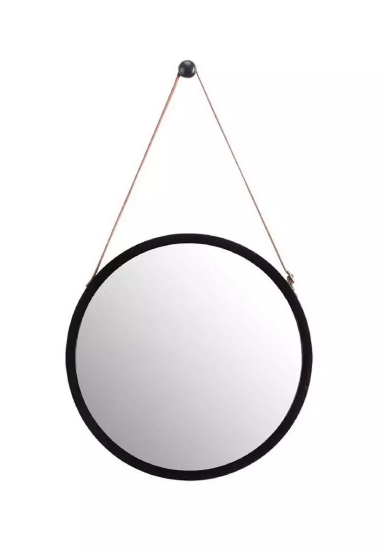 Buy HomesCulture Nordic Wooden Round Mirror (Black) - 45cm Dia 2024 Online