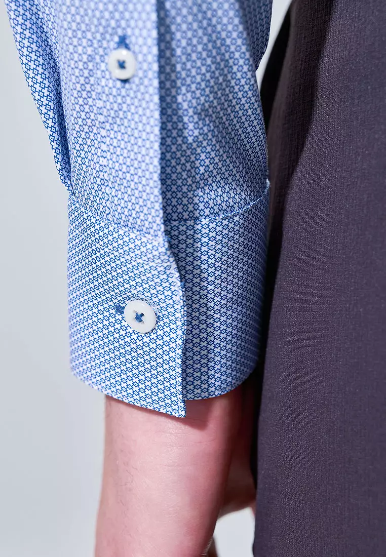 Deep Blue Grid Pattern Slim Fit Shirt