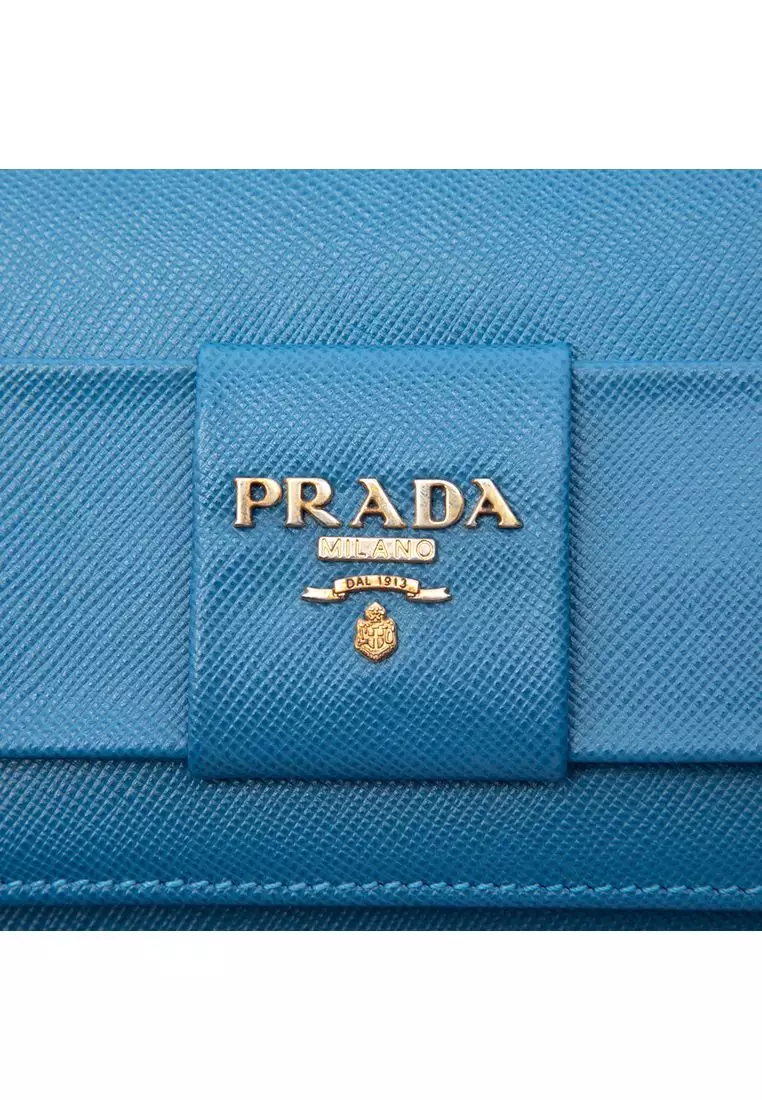 Pre-Loved Prada Saffiano Lux Bow Wallet On Strap