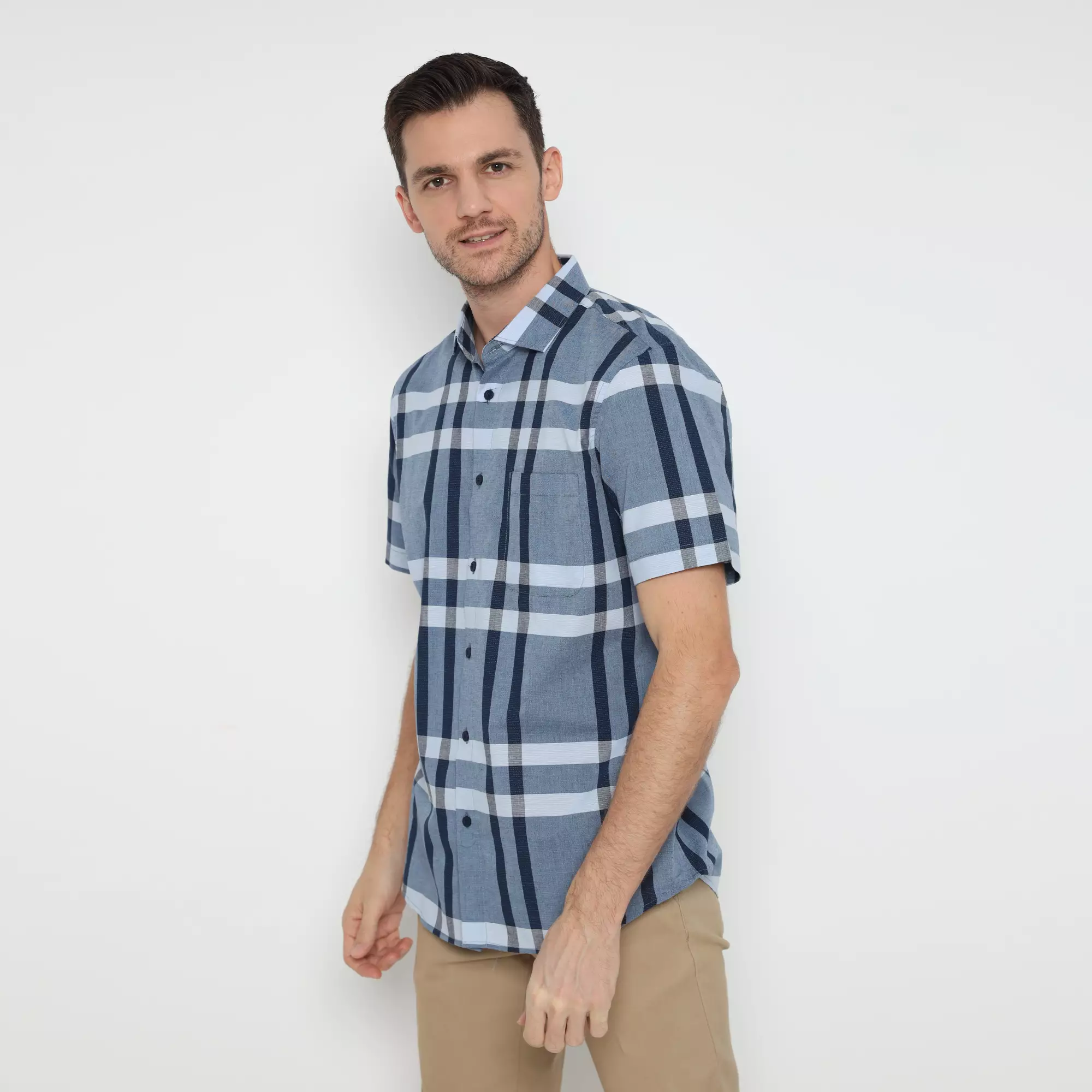 Platini Kemeja Kotak-Kotak Pria Lengan Pendek Dark Blue 73481