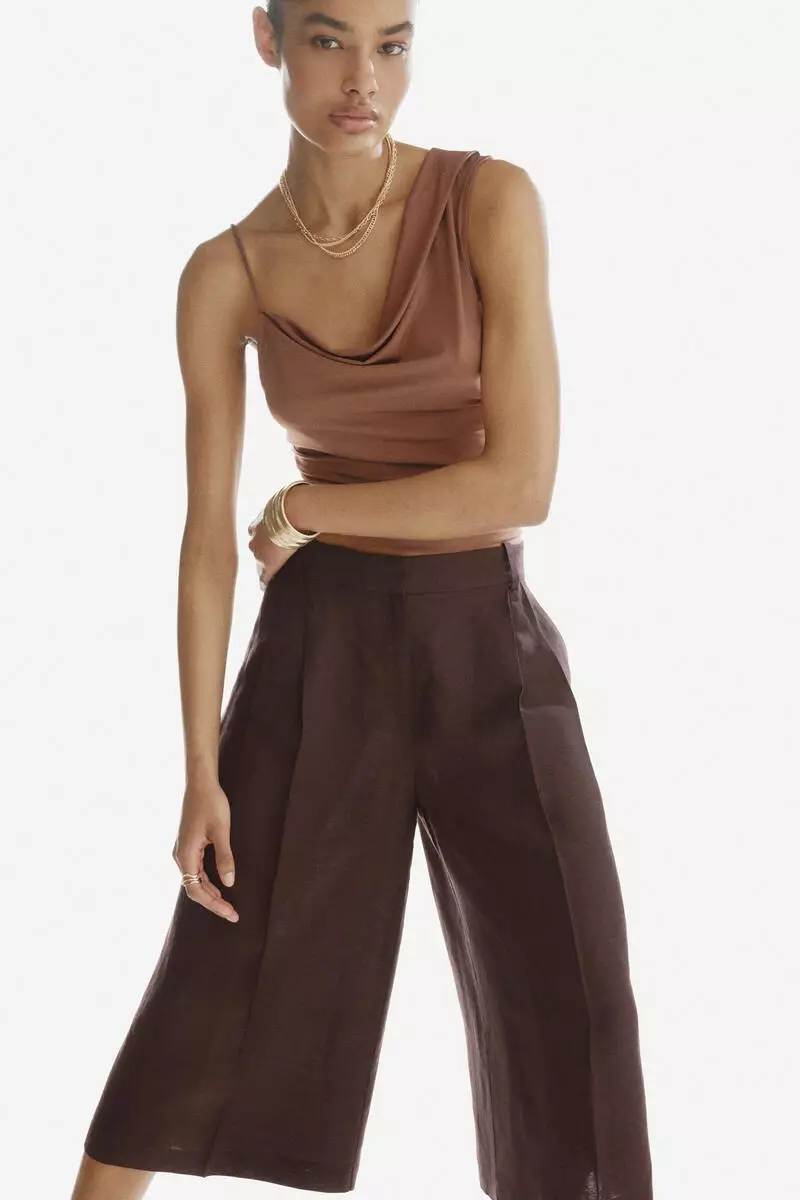 Wide linen-blend culottes