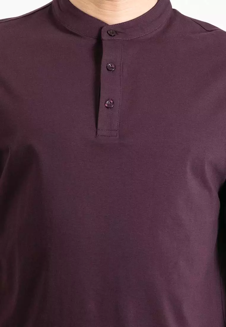 Forest Premium Weight Cotton Stretchable Mandarin Collar T Shirt Men Slim Fit Tee 23856-70DkPurple