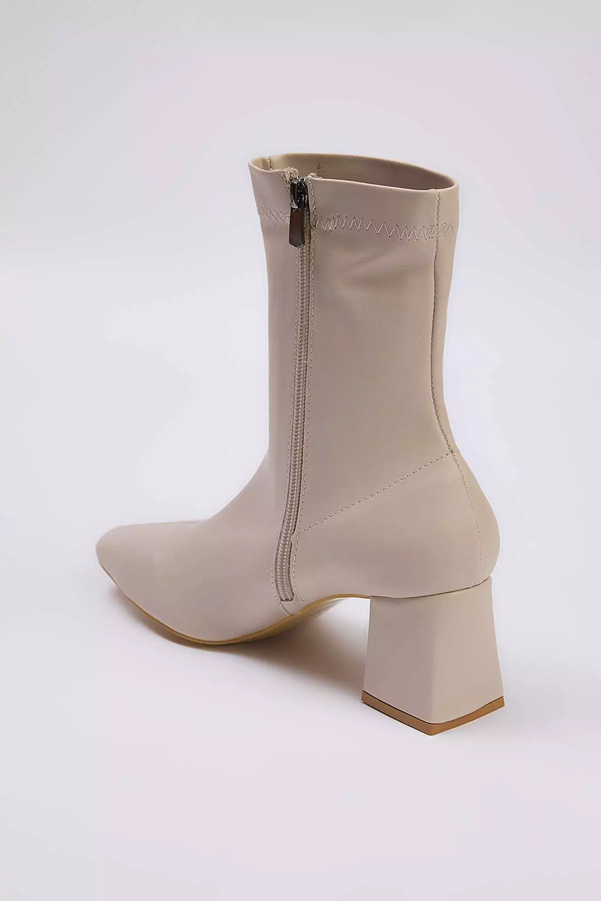 Beige Stretch Zippered Women's Block Heeled Boots Takaw26Bo00002
