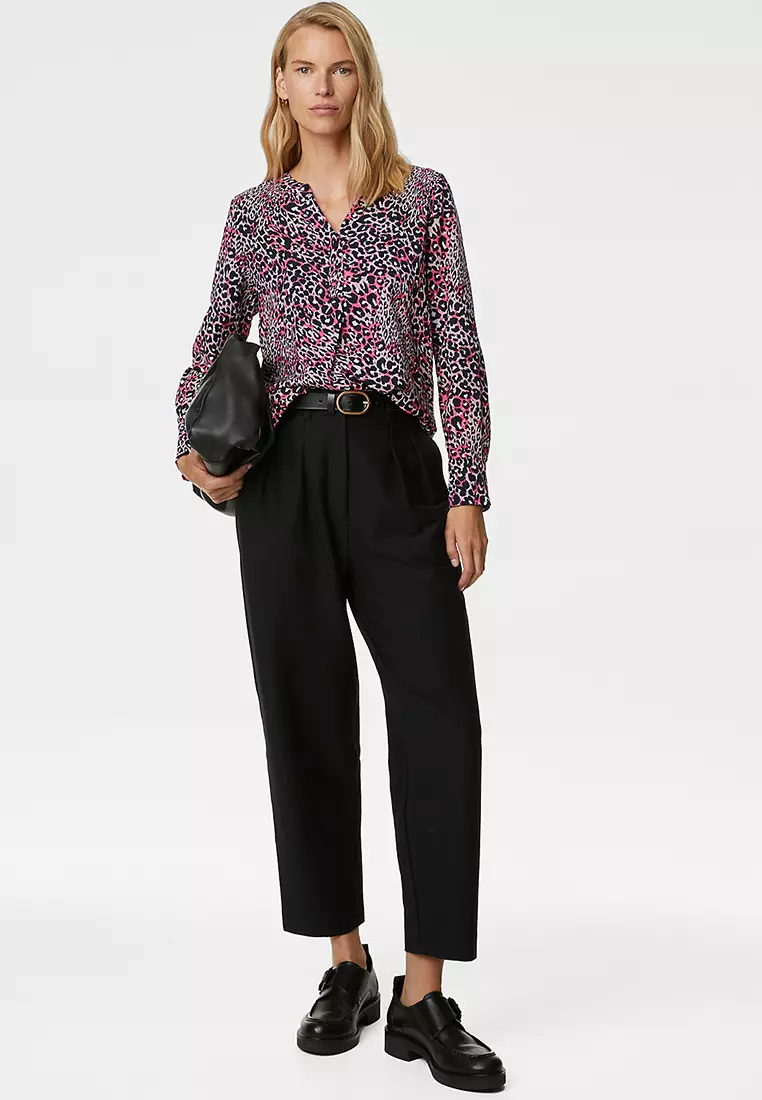 Printed V-Neck Popover Blouse