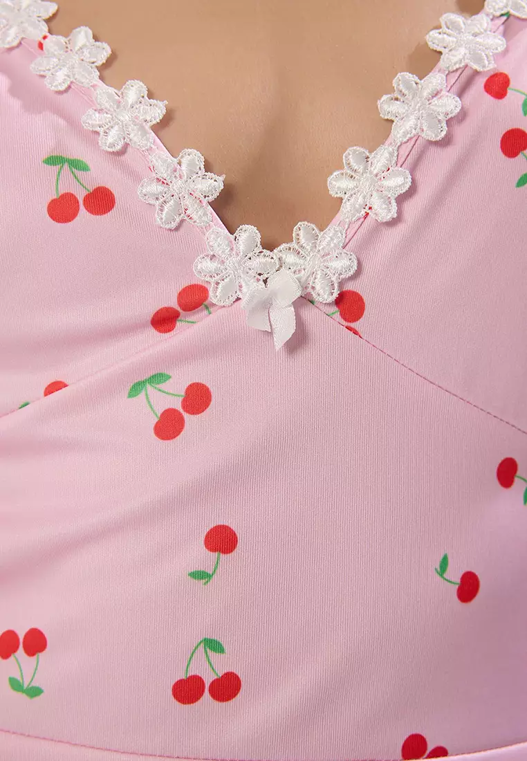Pink-Multicolored Floral and Cherry Knitted Nightgown THMSS25GC00024