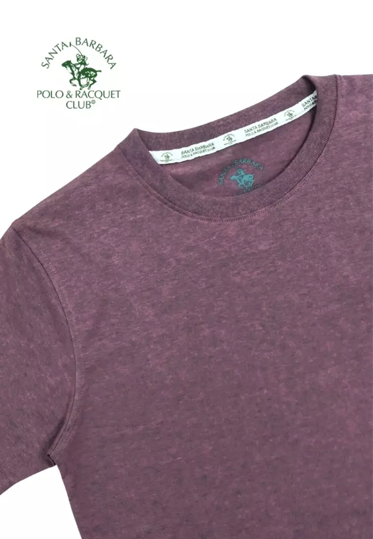 Plain Casual Cotton T-shirt with Embroidery Logo on Chest - Violet