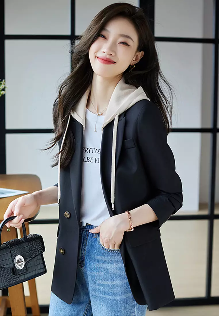 Double Breasted Blazer With Removable Hat