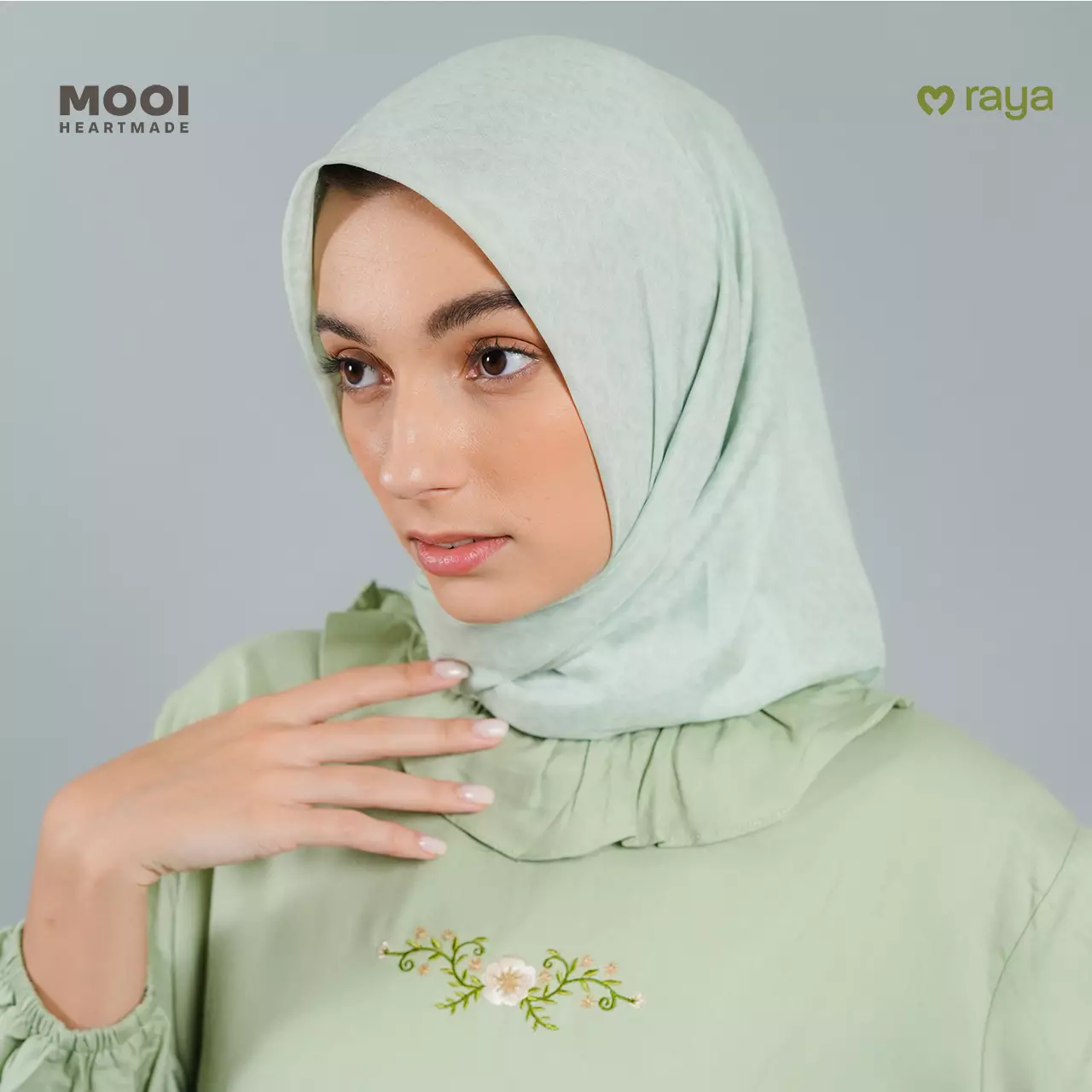 Mooi Monogram Hijab Print Scarf Print Voal - Dusty Blue