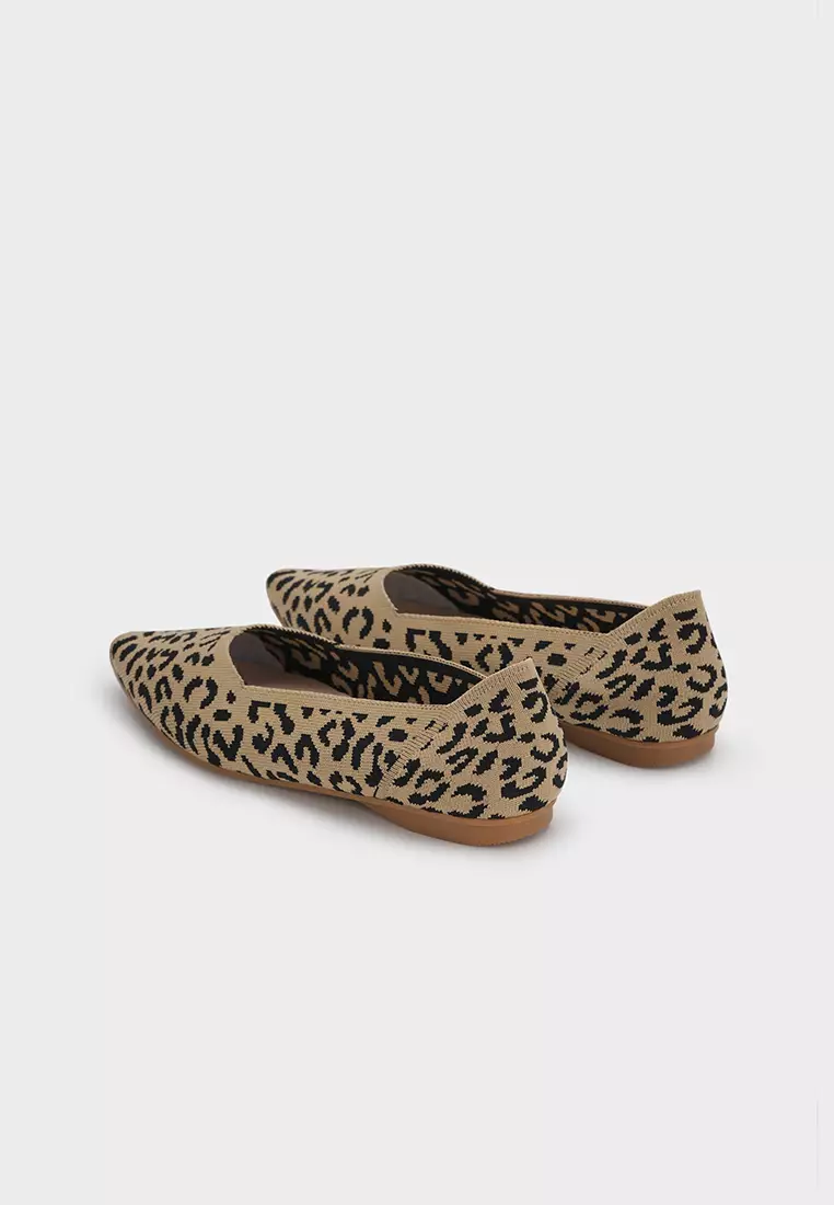 LEOPARD PRINT FLY KNIT FLAT BALLERINA飞织豹纹舒适平底芭蕾鞋