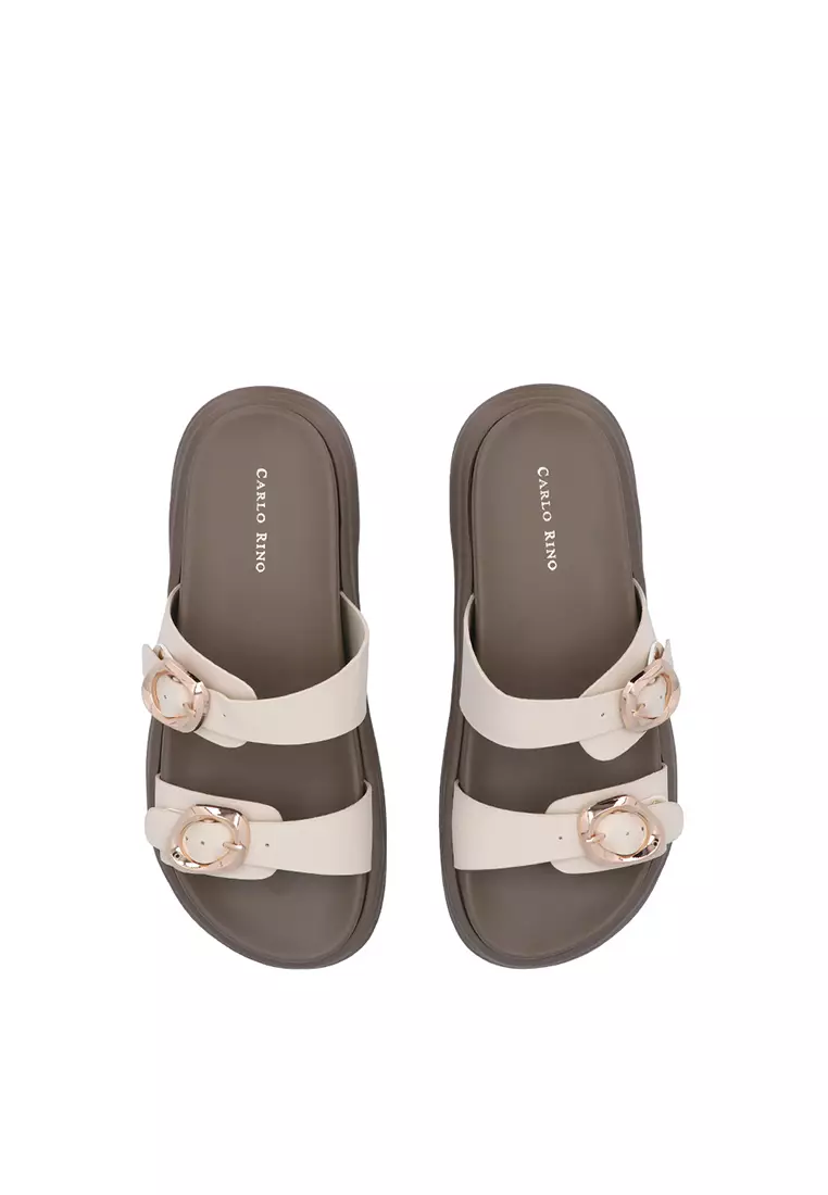 Beige Harper Double Buckle Flats