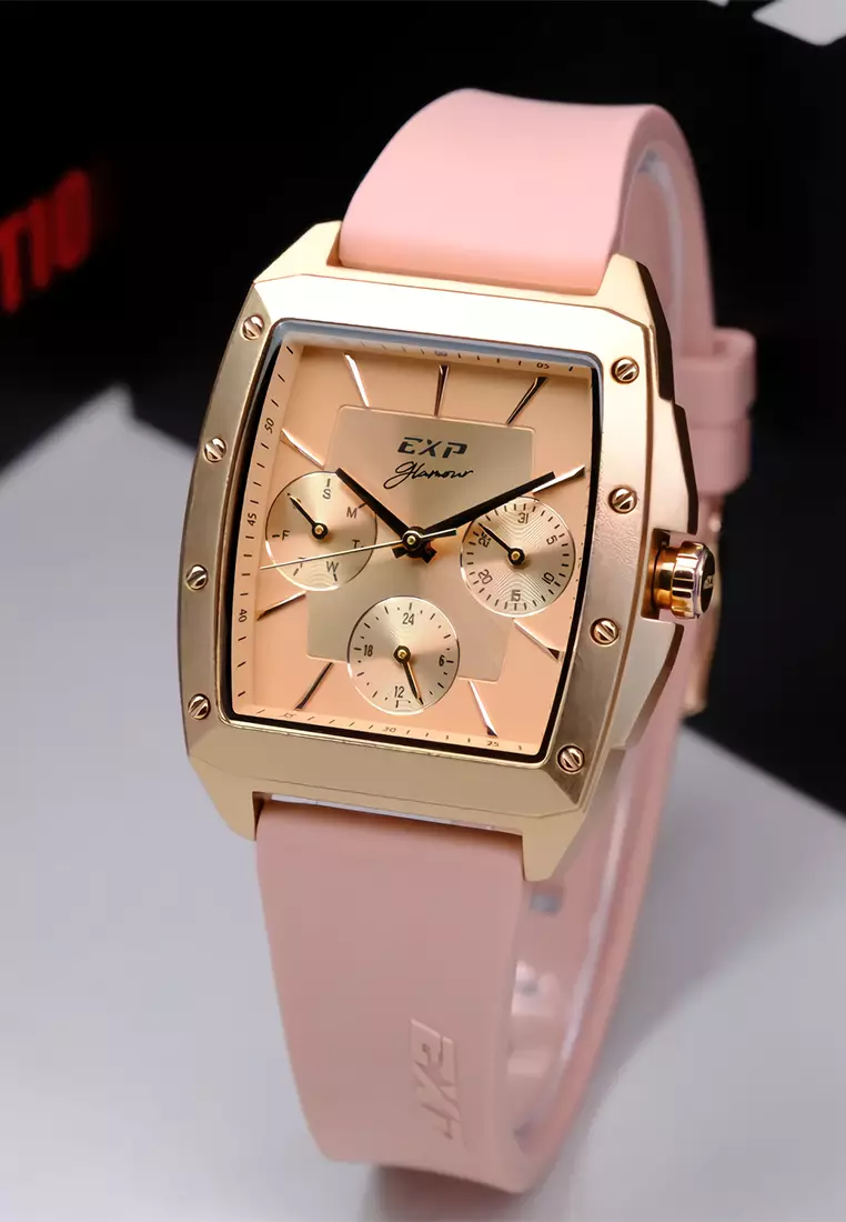 Expedition EXP - Jam Tangan Chronograph Wanita - Rosegold Case - Pink Silicone Strap - 6636BFRRGPNAL