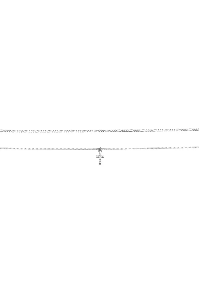Kalung Perhiasan Perak 925 Wanita Choker Layer Cross Filigree Zirconia