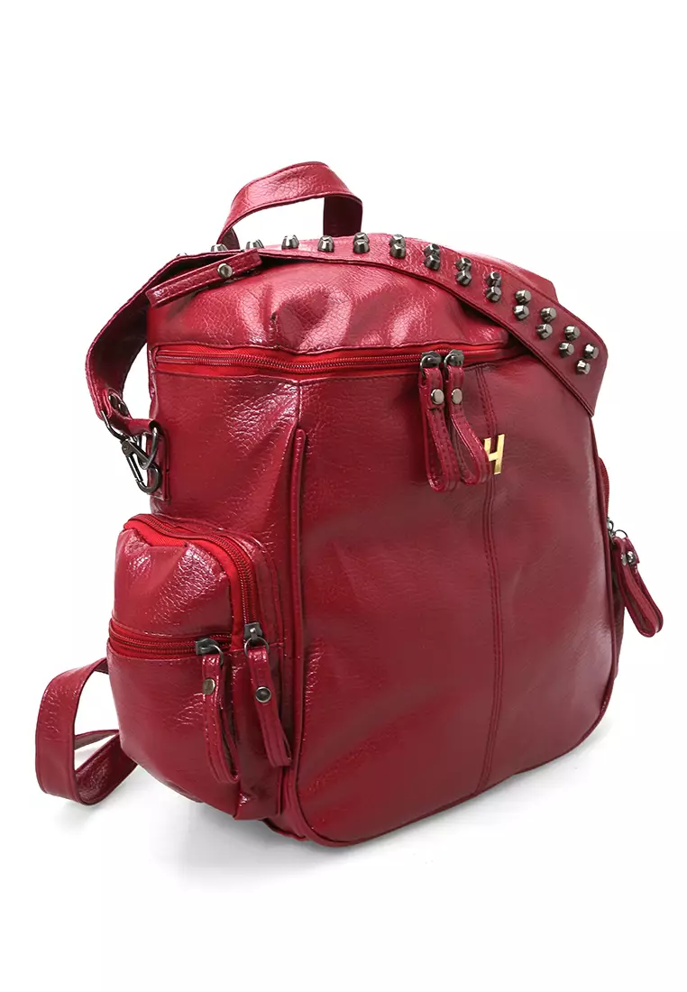 Afra Tas Ransel Wanita Large Compartment Backpack Uniqe Design Material Leather ORIGINAL - Red