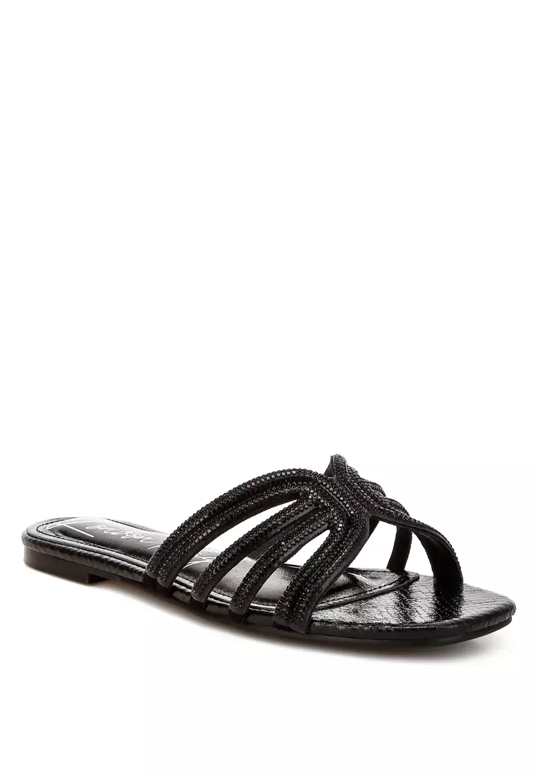 Black Rhinestone Cut Out Flats