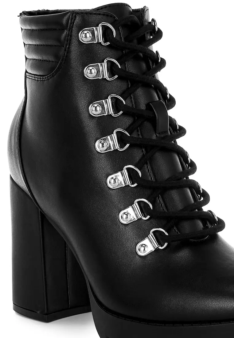 Black Lace Up Block Heel Boots