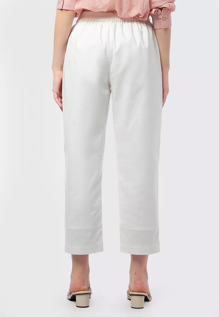 Long Pants with Elastic Waist Ecru