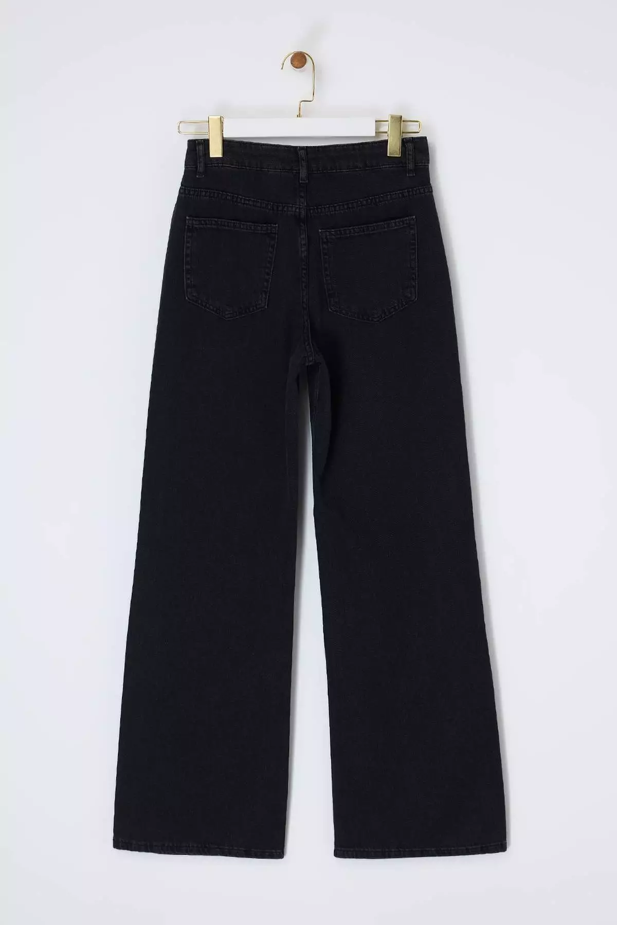 Black Drapey High Waist Seasonal 1% Cotton Long Length Wi Wide Leg Eans Twoss26Je127