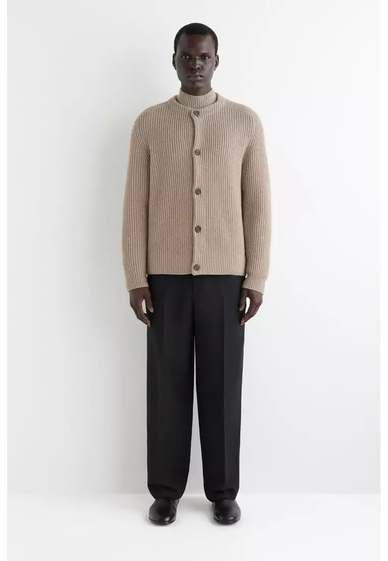 RIBBED WOOL CREW-NECK CARDIGAN