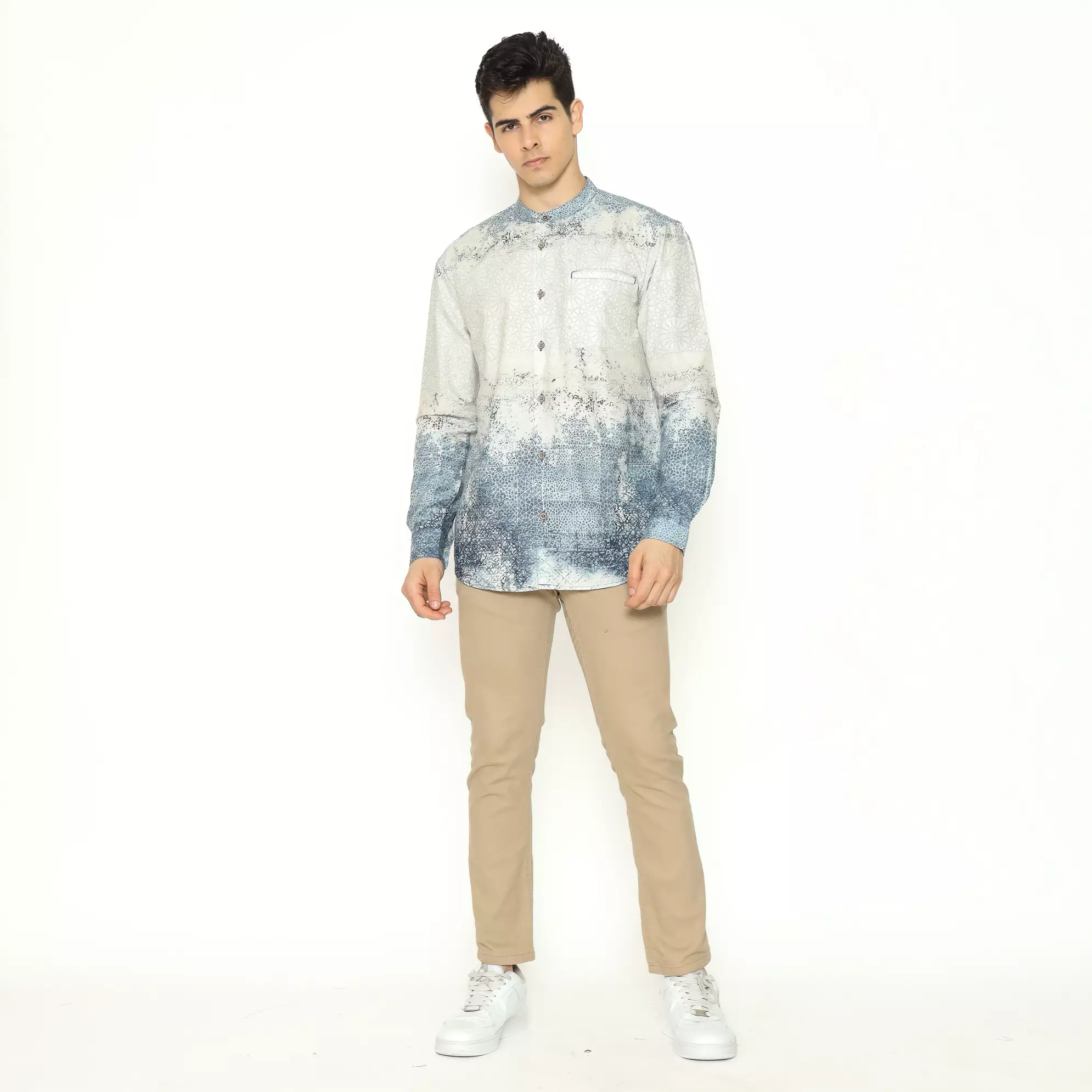 AMK Kemeja Koko Pria Printing  Lengan Panjang KK NIZAM L/S NAVY BLUE