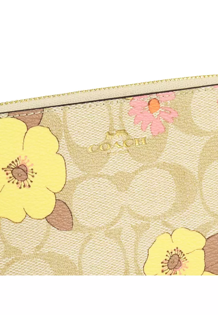 Coach Corner Zip Wristlet In Signature Canvas With Floral Cluster Print