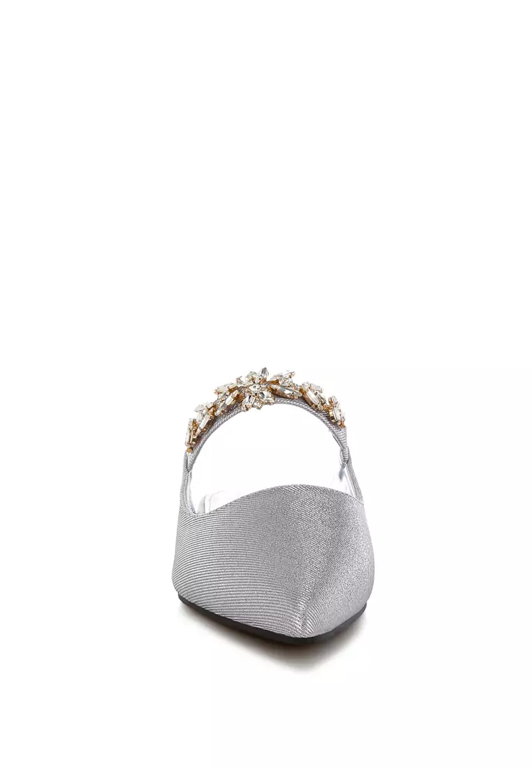 Diamante Strap Glitter Mules in Lilac