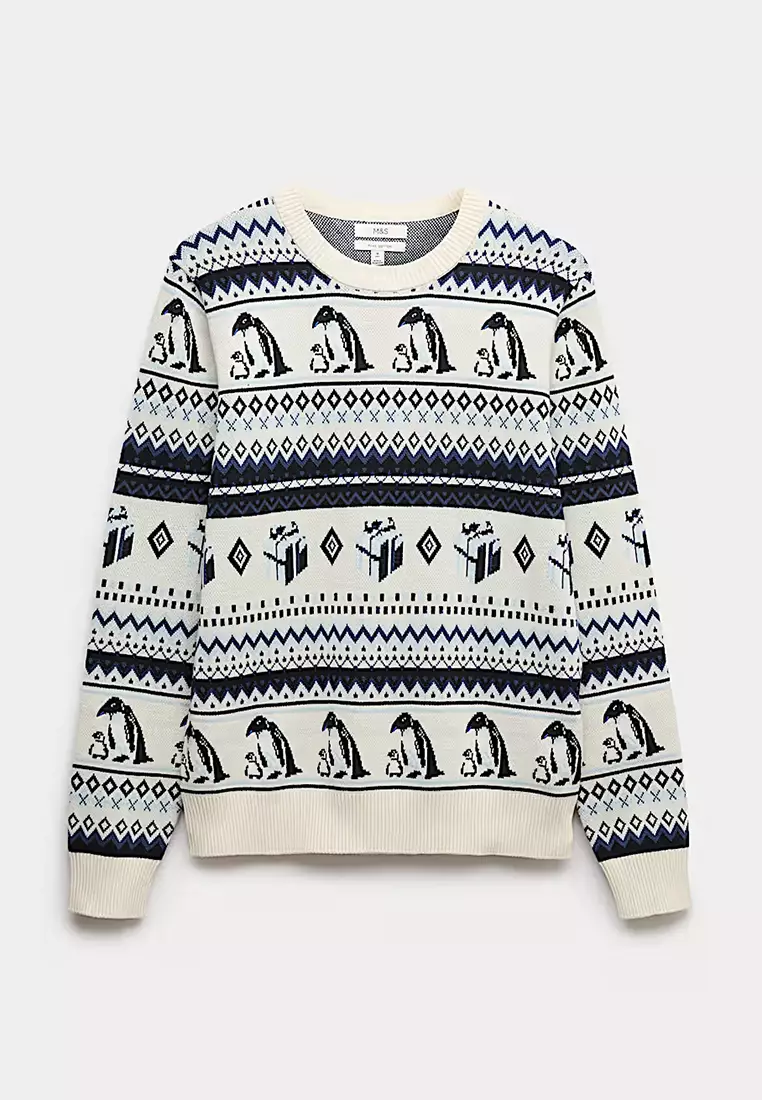 Pure Cotton Crew Neck Penguin Jumper