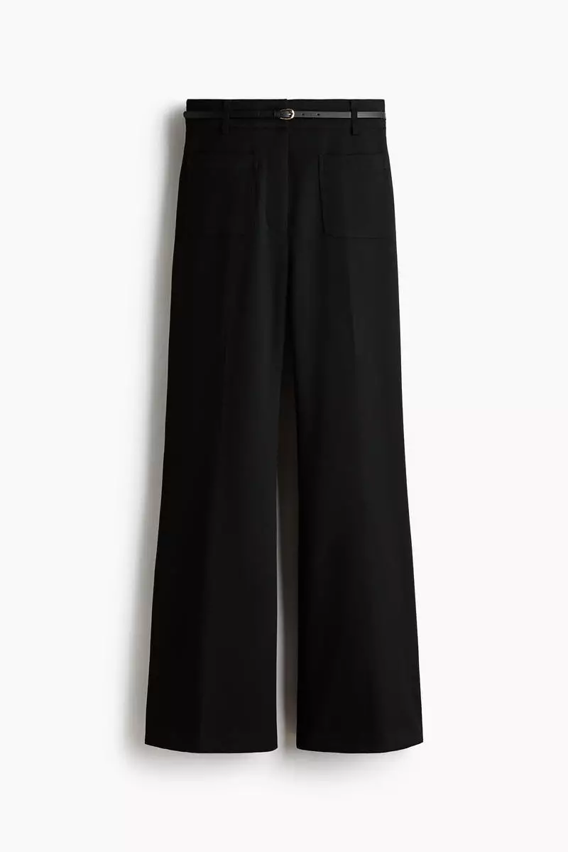 Flared belted trousers