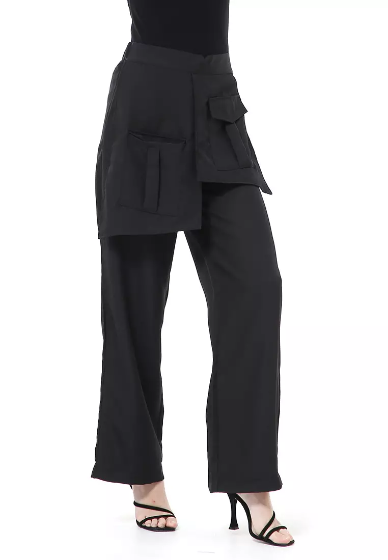 Stella Long Pants Celana Panjang Kasual Wanita Model Pocket Material Cotton ORIGINAL - Black