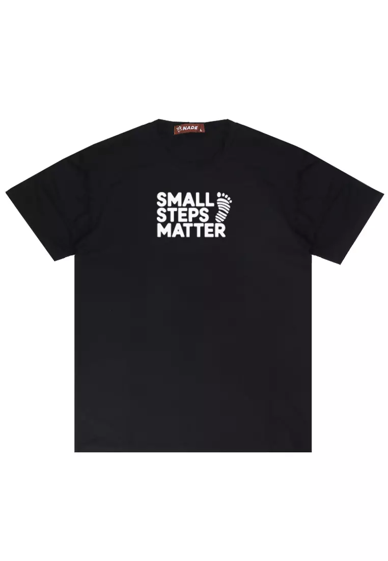 NTD81 kaos slim fit pria anti kusut lengan pendek "small step matter" hitam