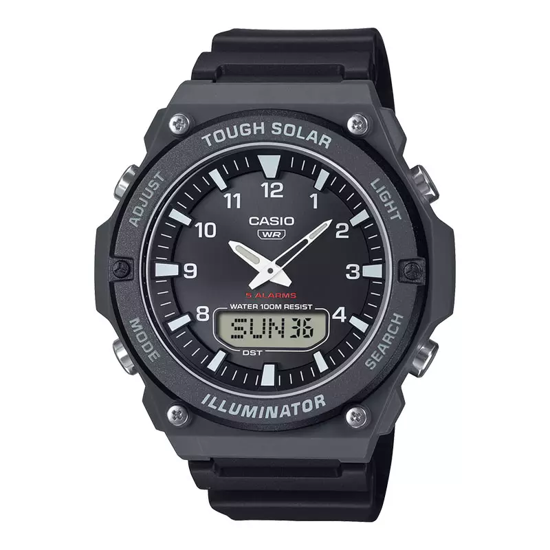 Jam Tangan Pria Casio Standard AQ-S820W-1AVDF Men Tough Solar Black Dial Black Resin Band