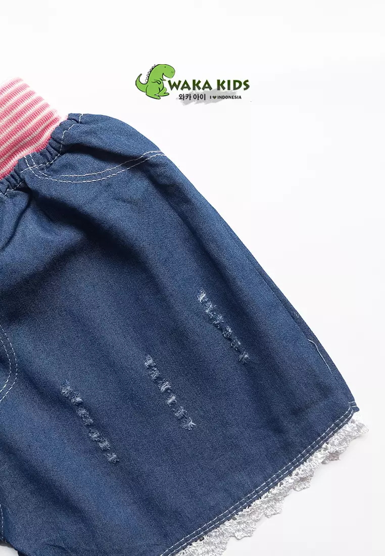 Wakakids Celana Pendek Anak Perempuan Hotpants Jeans West Rib Butterfly Renda 057 Vench