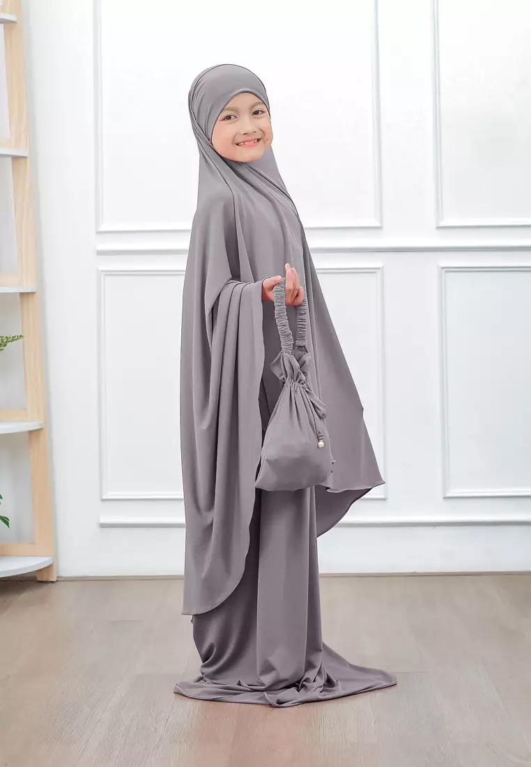 Zelena - Raudhia Prayer Set | Mukena French Khimar Set - Lava Grey - Remaja