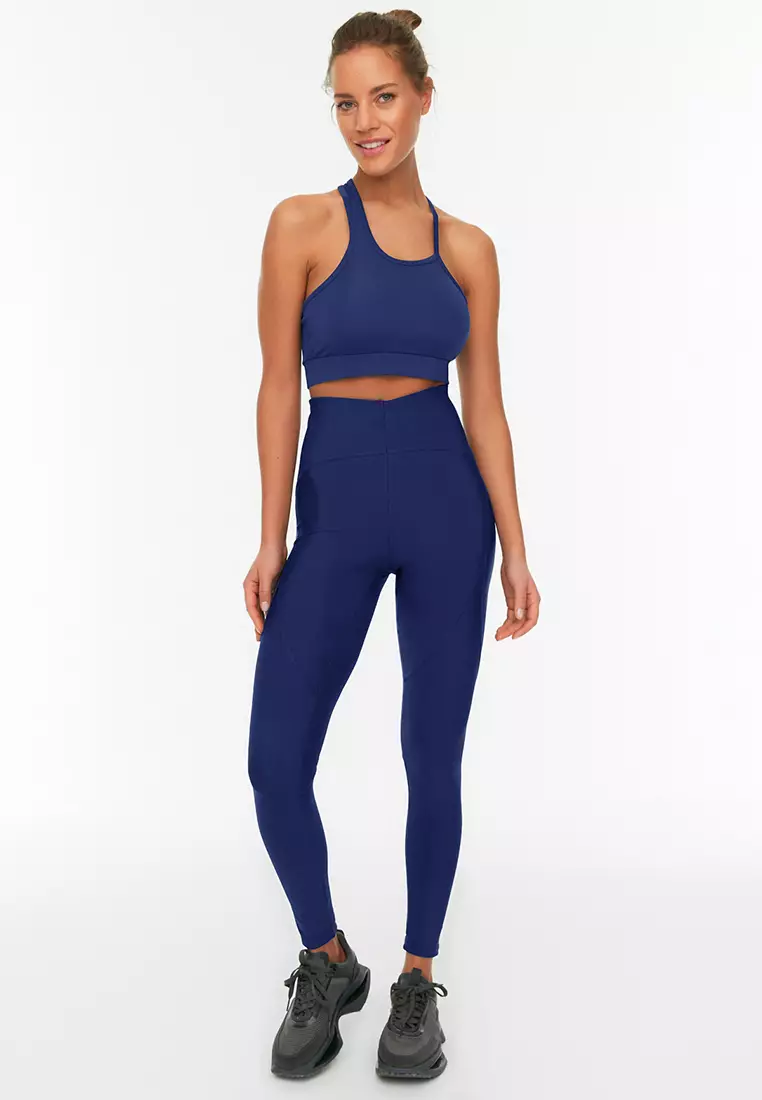 Navy Blue Compression Full Length Knit Sports Tights TWOSS21TA0023