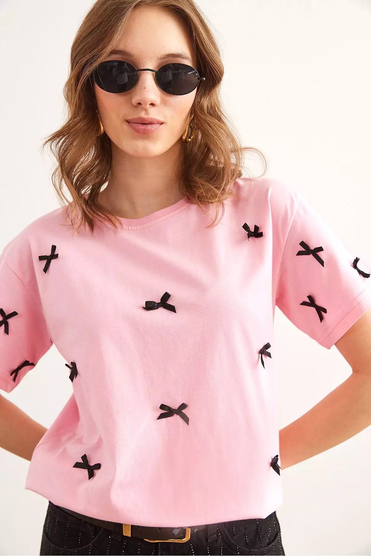 Bow Detailed Regular Fit Cotton T-Shirt