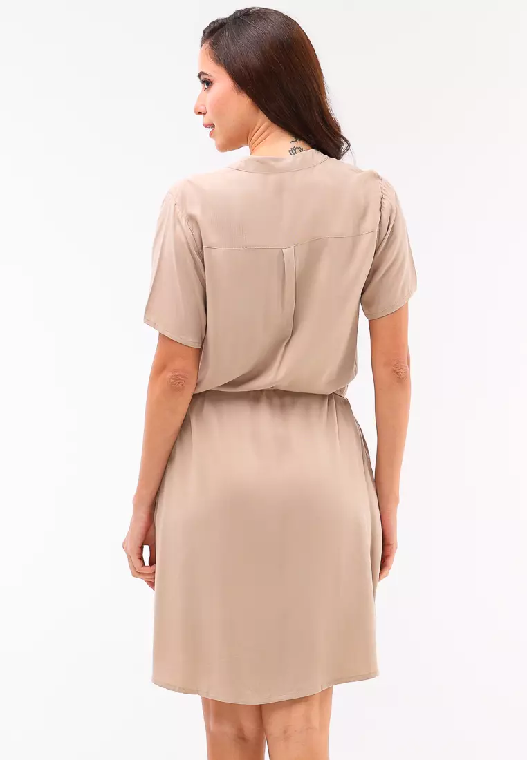 Woven Plain S.Twill Rayon Short Sleeve Dress