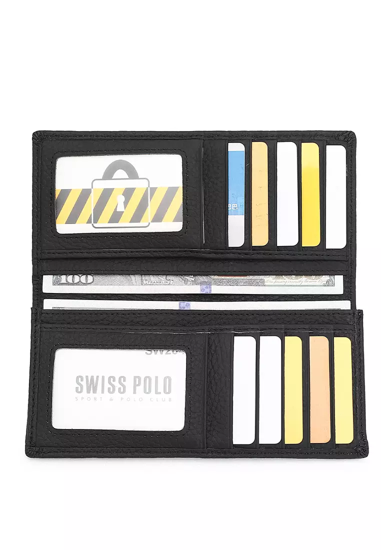 Genuine Leather RFID Long Wallet - Black